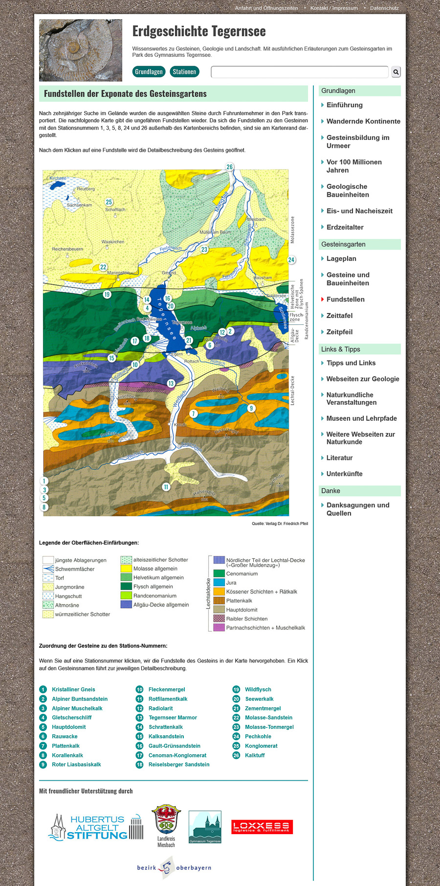 Interaktive geologische Karte auf www.erdgeschichte-tegernsee.de
